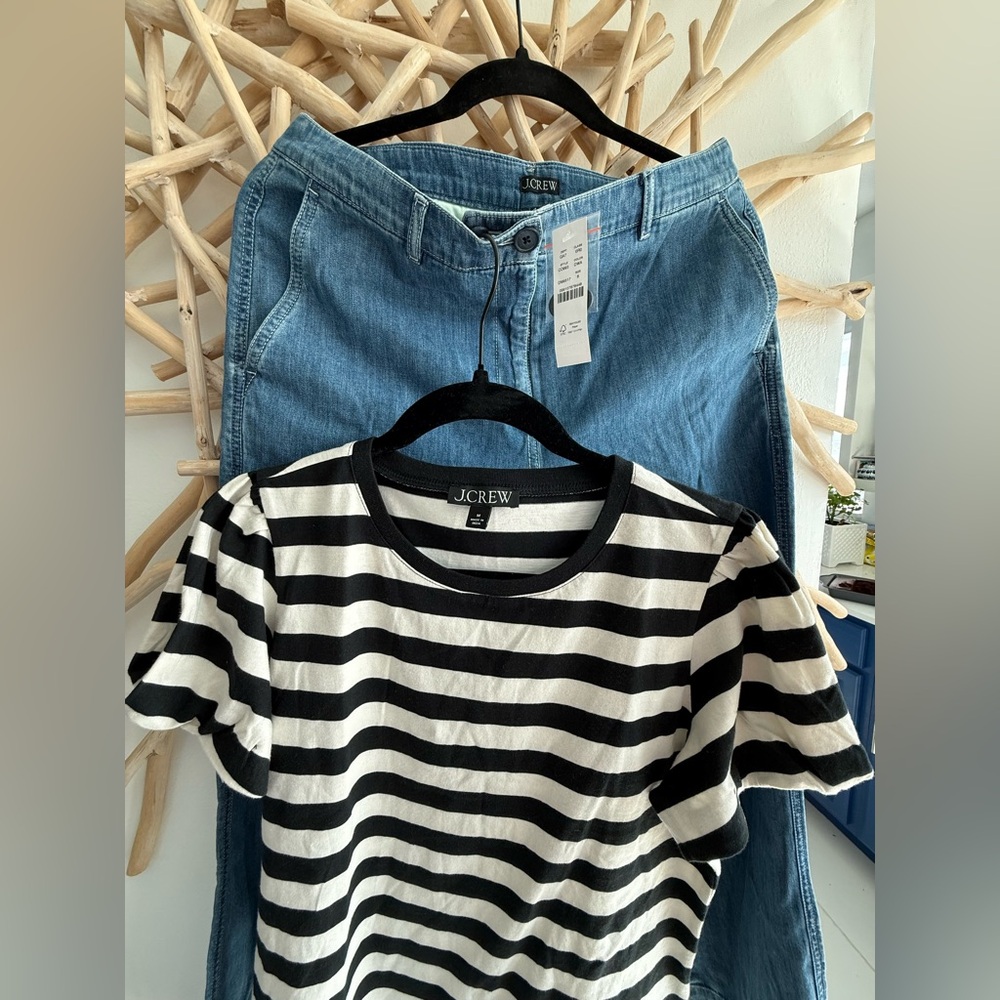 J. Crew soft chambray denim trousers New sz 6 with Jcrew Striped NWOT shirt M